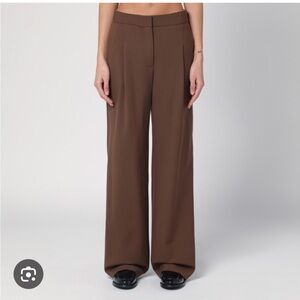 Loulou Studio 100% Wool Twill Dark Brown Wide Leg Trousers